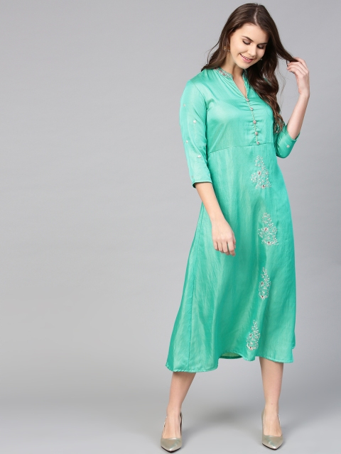

Yufta Women Sea Green Self Design A-line Dress