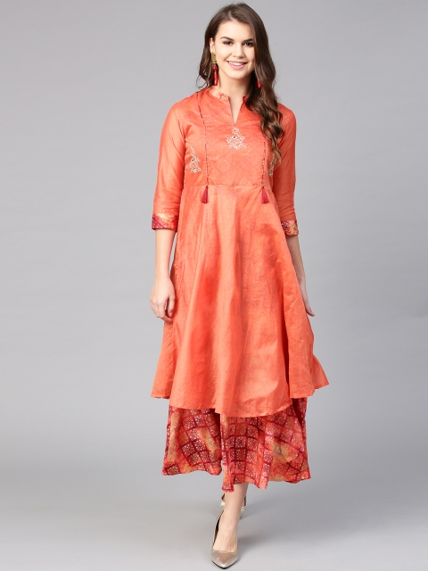 

Yufta Women Orange Printed Layered Maxi Dress