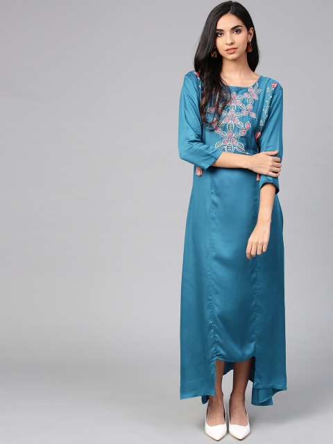 

Yufta Women Teal Blue Self Design Maxi Dress