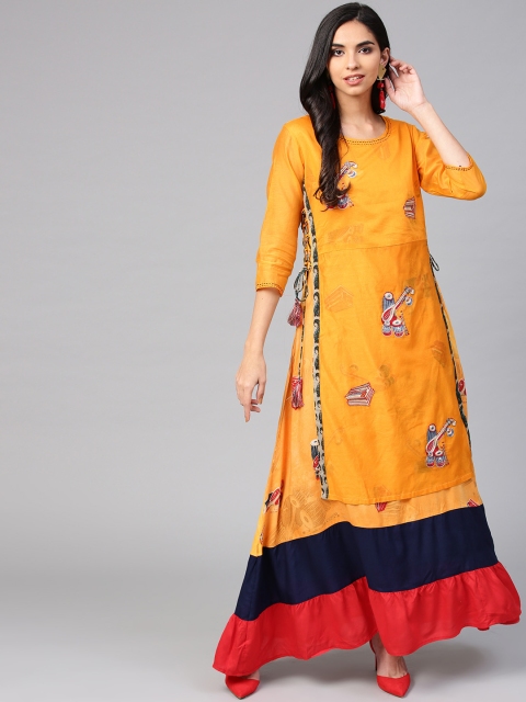 

Yufta Women Yellow Printed Maxi Dress