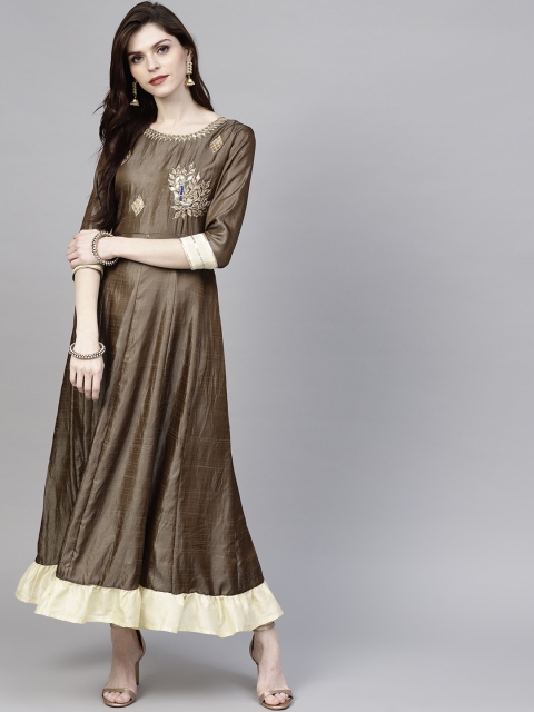 

Yufta Women Brown Gota Patti Work Maxi Dress