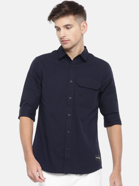 

Calvin Klein Jeans Men Navy Blue Slim Fit Solid Casual Shirt