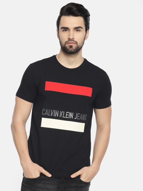 

Calvin Klein Jeans Men Black Slim Fit Printed Round Neck T-shirt