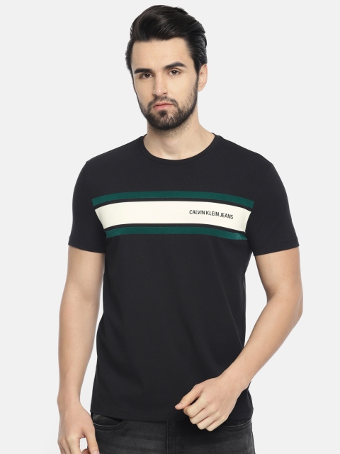 

Calvin Klein Jeans Men Black & White Slim Fit Solid Round Neck T-shirt