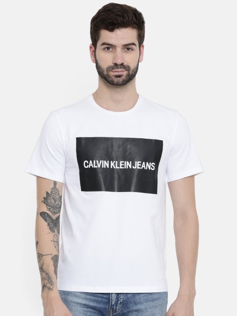 

Calvin Klein Jeans Men White & Black Printed Round Neck T-shirt