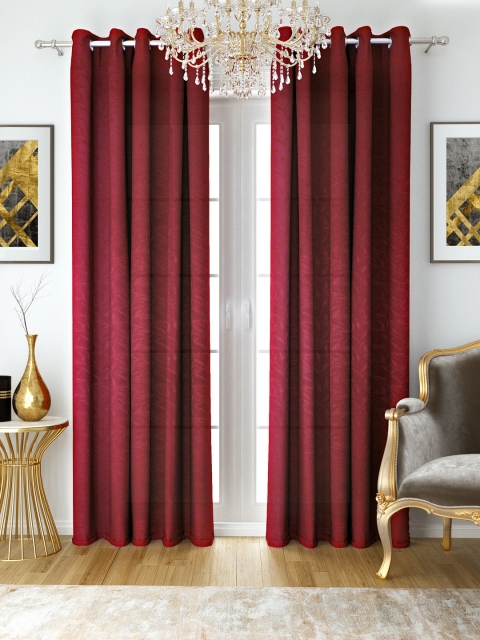 

Aura Maroon Jacquard Set of 1 Room Darkening Long Door Curtains
