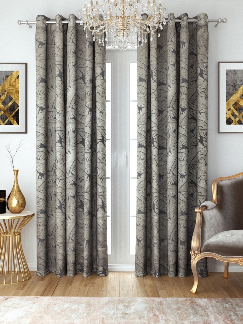 

Aura Grey & Beige Jacquard Set of 1 Room Darkening Long Door Curtains