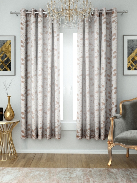 

Aura Beige & Brown Set of 2 Embroidered Window Curtains