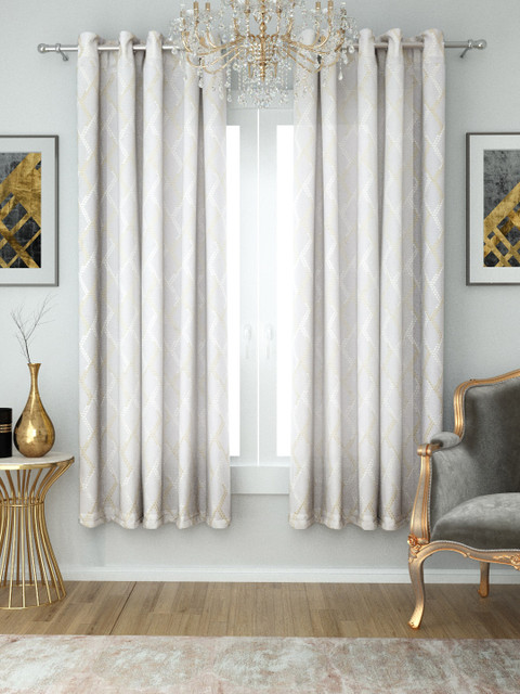 

Aura Set of 2 White & Beige Sheer Embroidered Window Curtains
