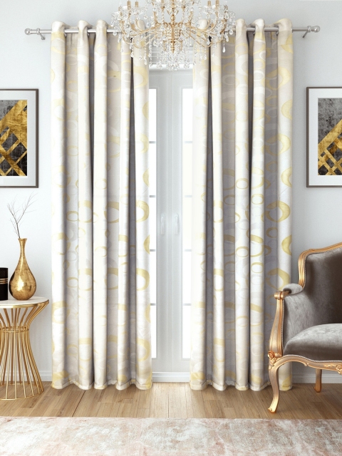 

Aura Off-White & Golden Jacquard Geometric Pattern Room Darkening Single Long Door Curtain
