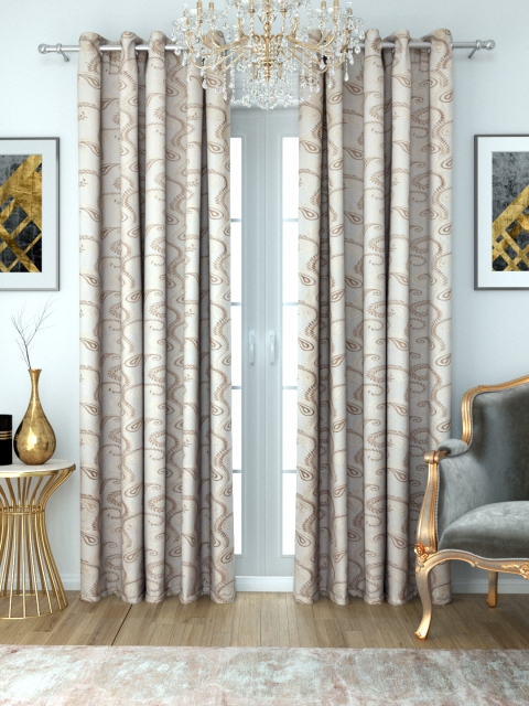 

Aura Set of 2 Beige Sheer Embroidered Door Curtains, Gold