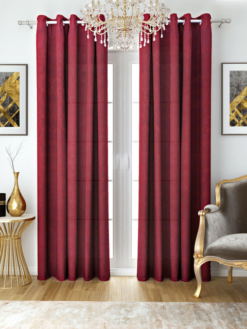 

Aura Maroon Jacquard Ethnic Motifs Embroidered Room Darkening Single Long Door Curtains