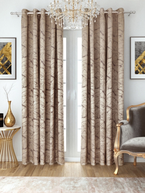 

Aura Grey & Brown Jacquard Leaf Pattern Room Darkening Single Long Door Curtains