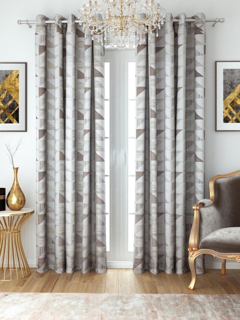 

Aura Off-White & Brown Jacquard Geometric Pattern Room Darkening Single Door Curtain