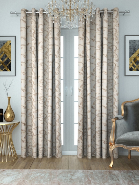 

Aura Set of 2 Beige & Brown Sheer Embroidered Long Door Curtains
