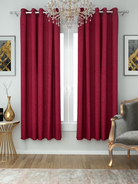 

Aura Red Floral Embroidered Room Darkening Single Window Curtain
