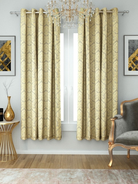 

Aura Beige & Gold-Toned Jacquard Room Darkening Window Curtain