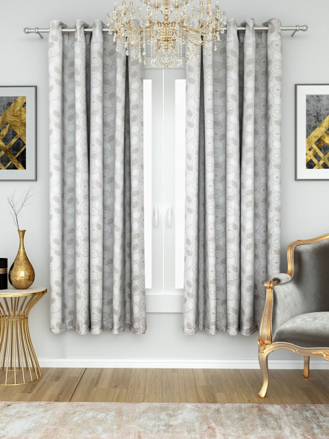 

Aura White & Grey Set of 2 White & Grey Sheer Window Curtains