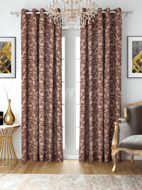 

Aura Brown Ethnic Motifs Embroidered Room Darkening Long Door Curtain