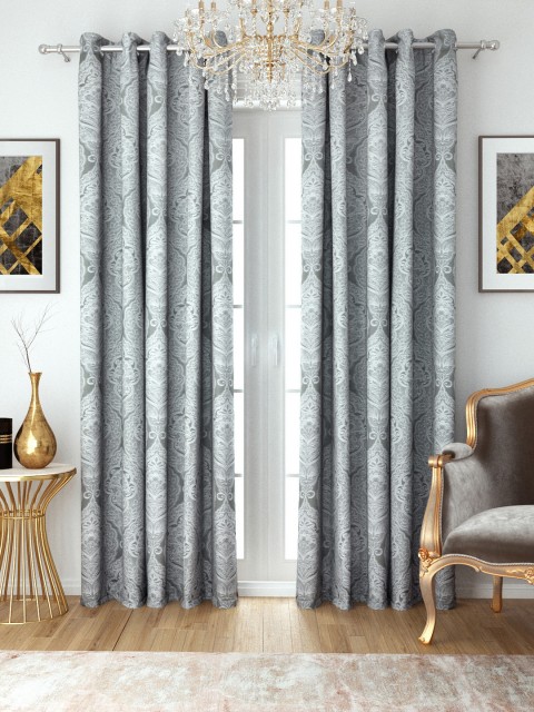 

Aura Grey Jacquard Ethnic Motif Pattern Room Darkening Door Curtains