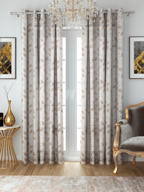

Aura Set of 2 Beige & Brown Embroidered Sheer Door Curtains