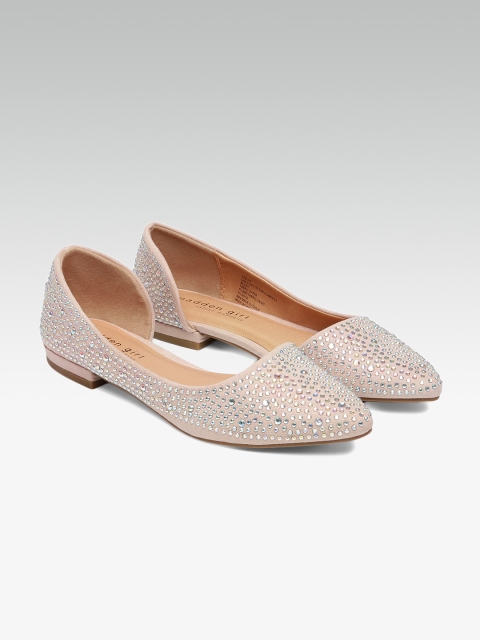 

Steve Madden Women Beige Embellished Synthetic Suede Ballerinas