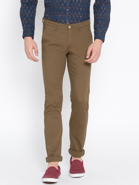 

Allen Solly Men Olive Brown Smart Slim Fit Solid Regular Trousers