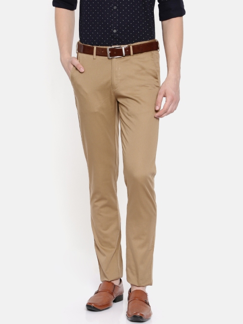 

Peter England Men Khaki Super Slim Fit Solid Regular Trousers