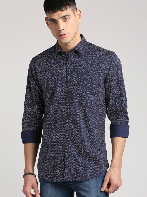 

Peter England Men Navy Blue Slim Fit Printed Casual Shirt