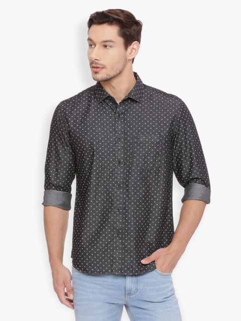 

Basics Men Charcoal Grey Slim Fit Printed Casual Shirt