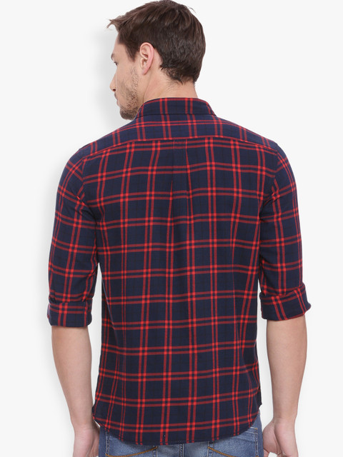 

Basics Men Red & Blue Slim Fit Checked Casual Shirt