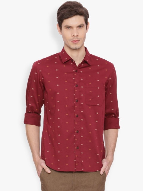 

Basics Men Red Slim Fit Printed Casual Shirt