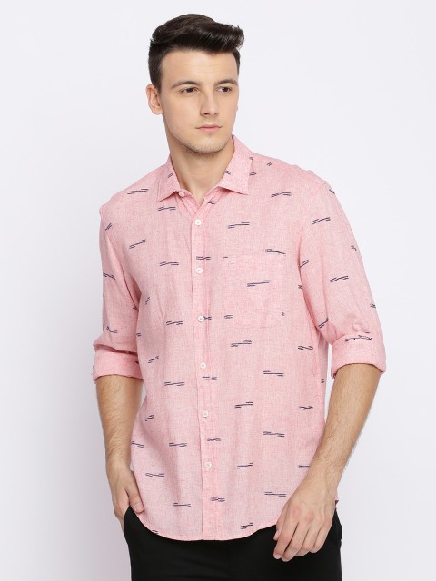 

Basics Men Pink Slim Fit Self Design Casual Shirt