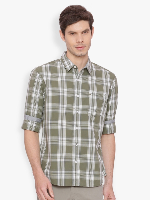 

Basics Men Green & Grey Slim Fit Checked Casual Shirt