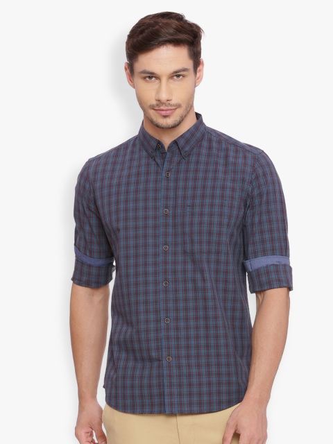 

Basics Men Blue Slim Fit Checked Casual Shirt