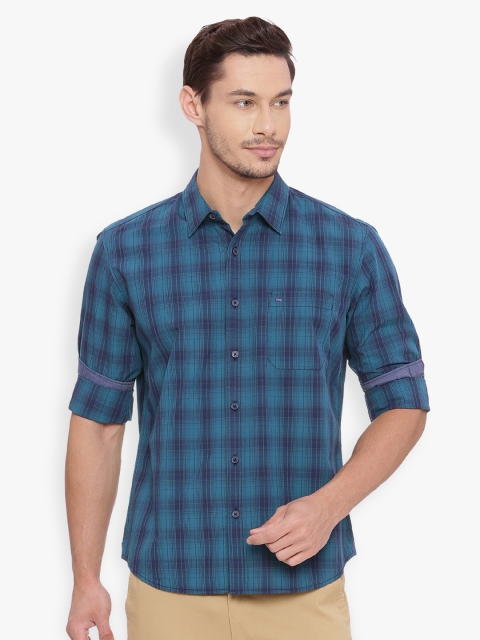 

Basics Men Blue Slim Fit Checked Casual Shirt