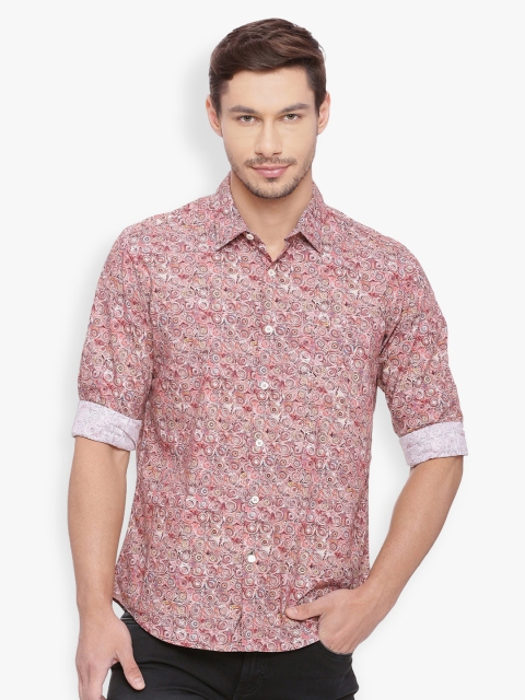 

Basics Men Peach-Coloured Slim Fit Printed Casual Shirt