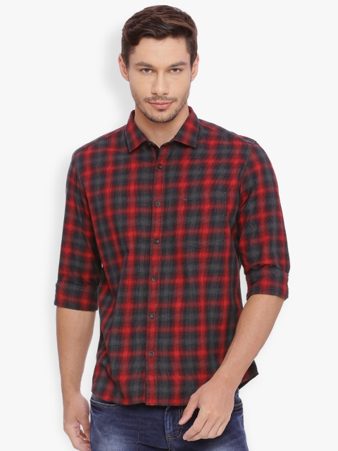 

Basics Men Red & Grey Slim Fit Checked Casual Shirt