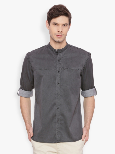 

Basics Men Grey Slim Fit Solid Casual Shirt