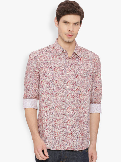 

Basics Men Red & Blue Slim Fit Printed Casual Shirt