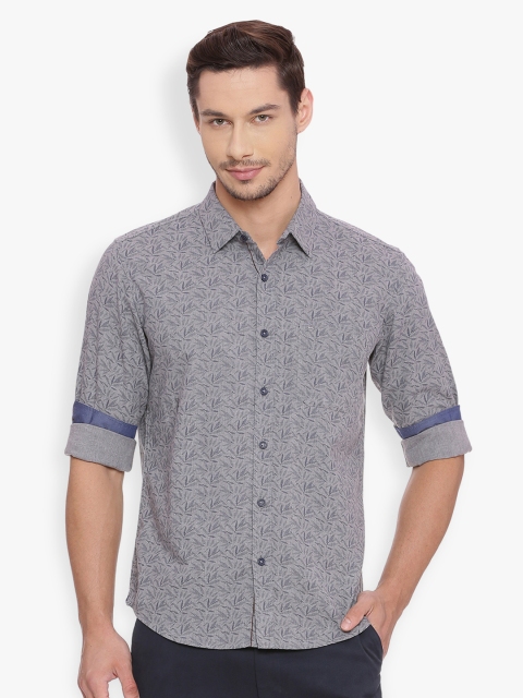 

Basics Men Grey Slim Fit Printed Casual Shirt