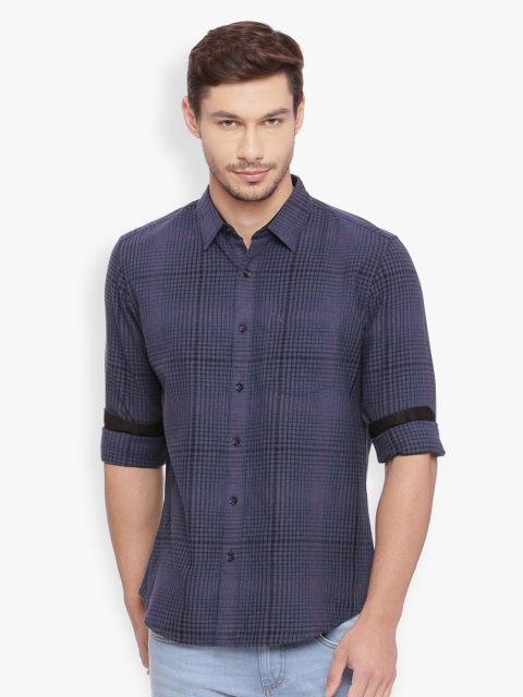 

Basics Men Navy Blue & Black Slim Fit Checked Casual Shirt