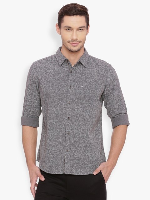 

Basics Men Grey Slim Fit Printed Casual Shirt