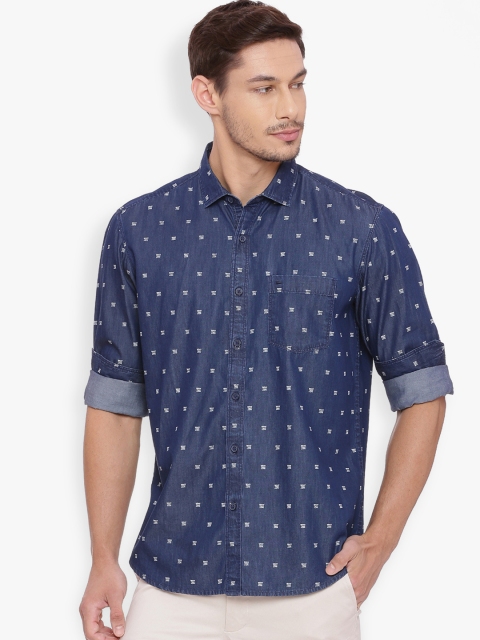 

Basics Men Navy Blue Slim Fit Printed Casual Shirt