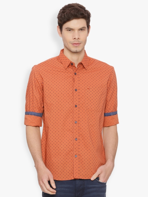 

Basics Men Orange Slim Fit Printed Casual Shirt