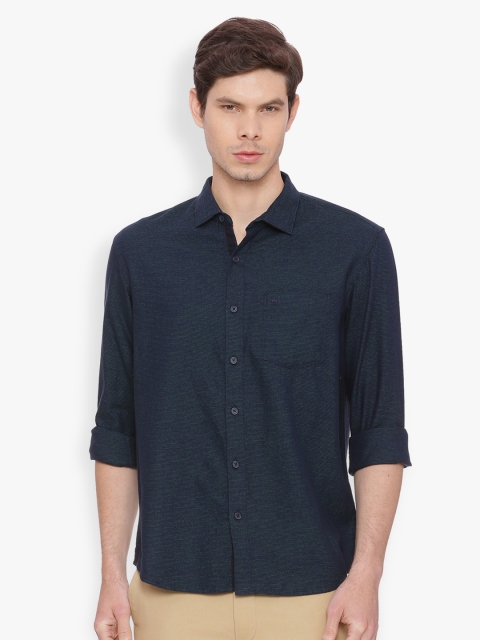 

Basics Men Teal Green Slim Fit Striped Casual Shirt