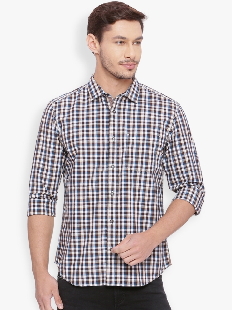 

Basics Men Brown & White Slim Fit Checked Casual Shirt