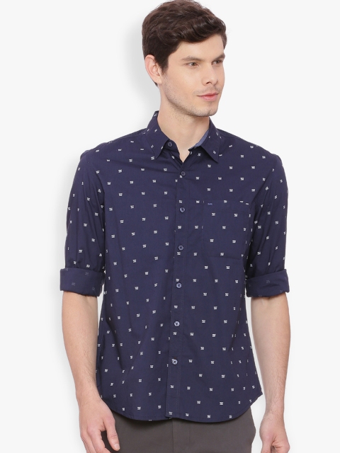 

Basics Men Navy Blue Slim Fit Printed Casual Shirt