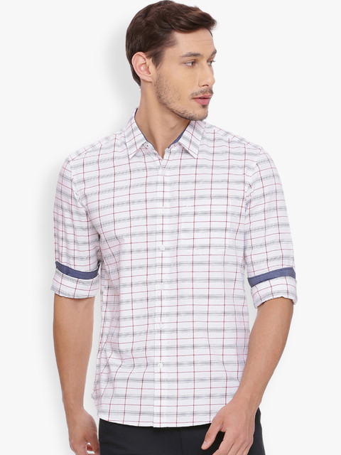 

Basics Men White & Blue Slim Fit Checked Casual Shirt