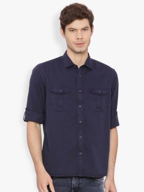 

Basics Men Navy Blue Slim Fit Solid Casual Shirt